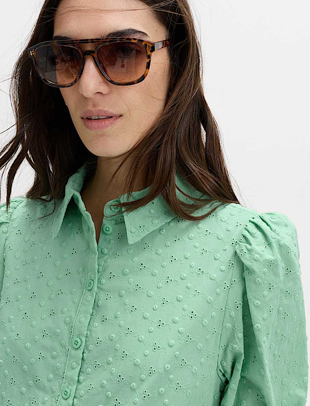 Pure Cotton Embroidered Button Through Shirt