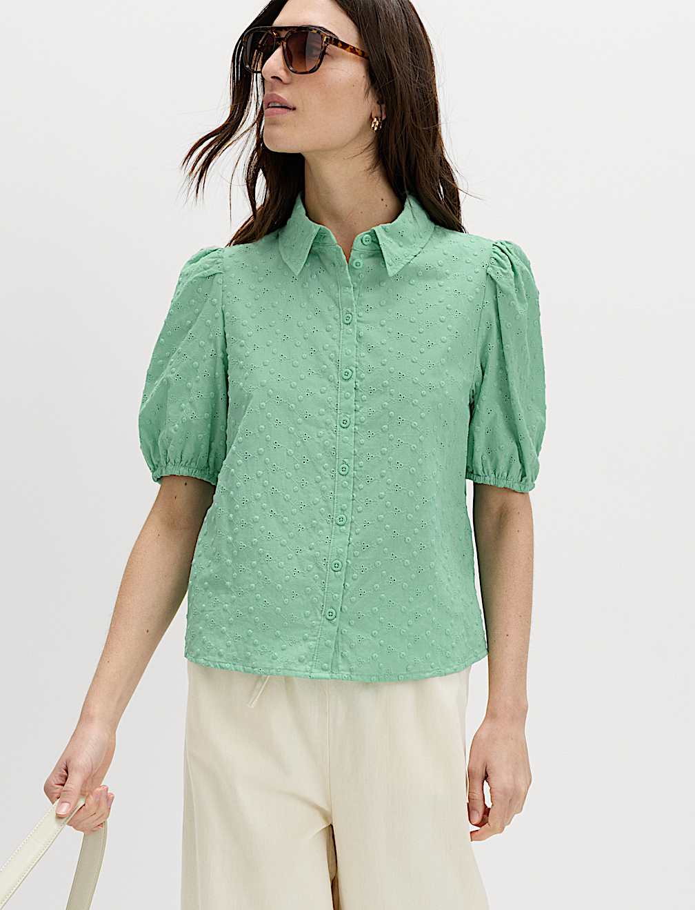 Pure Cotton Embroidered Button Through Shirt