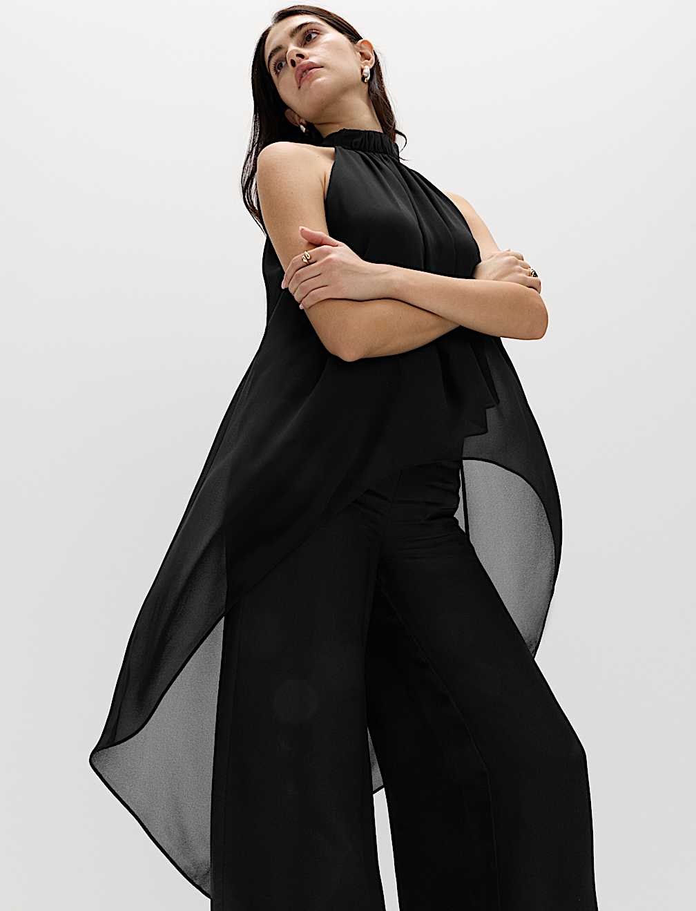 Draped Halter Neck Longline Top
