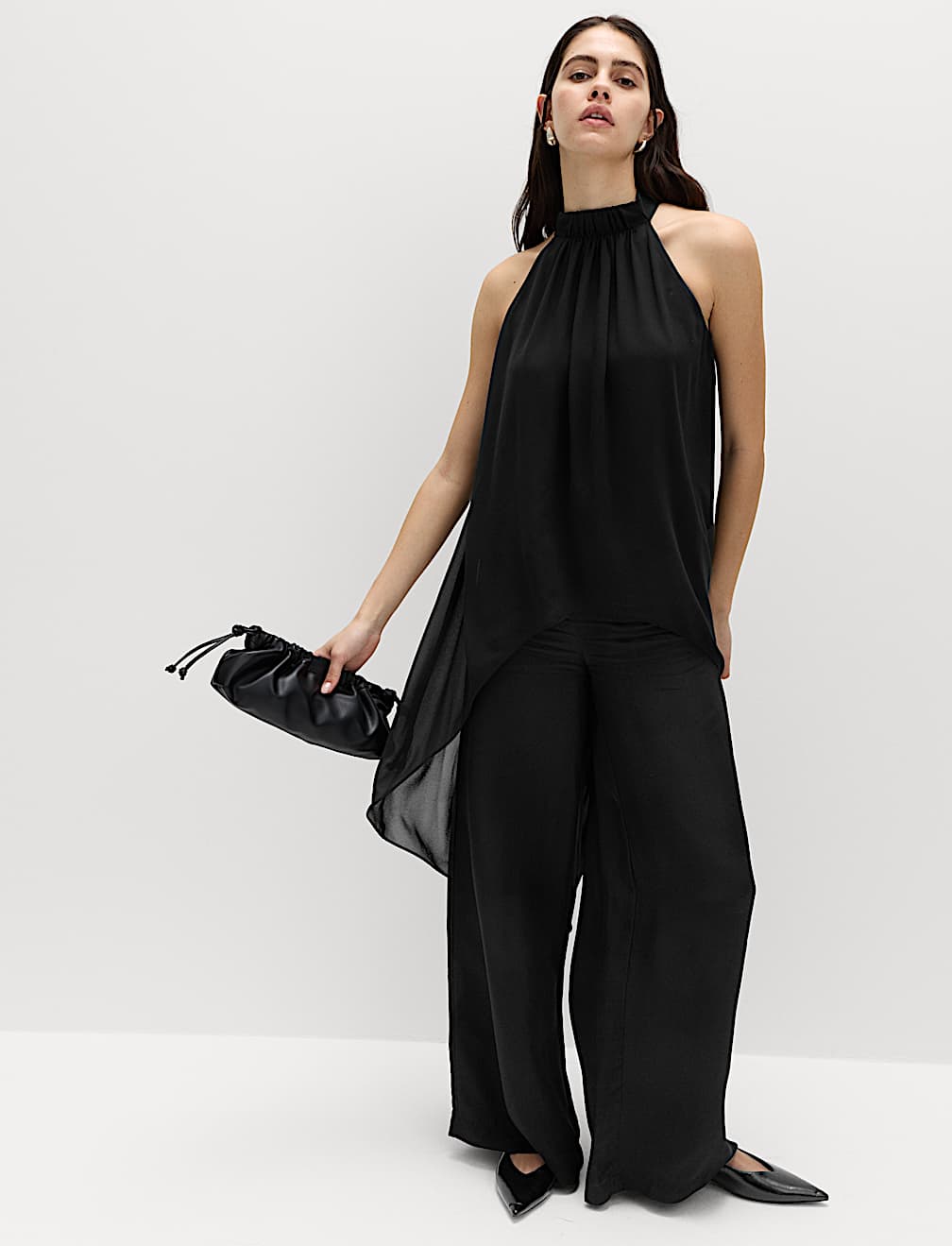 Draped Halter Neck Longline Top