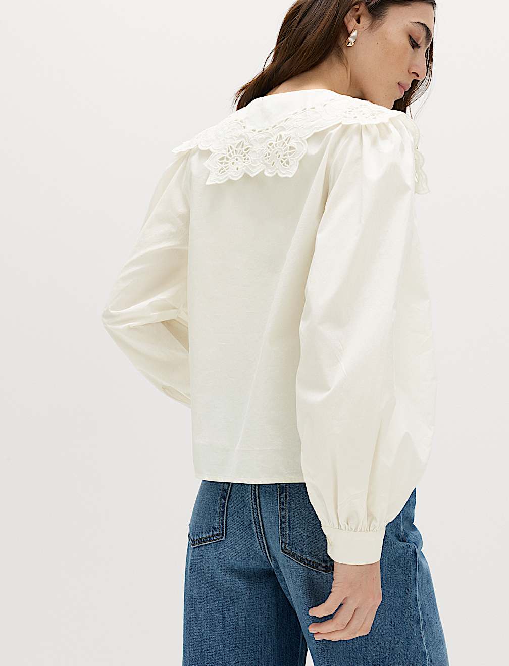 Pure Cotton Broderie Collared Shirt