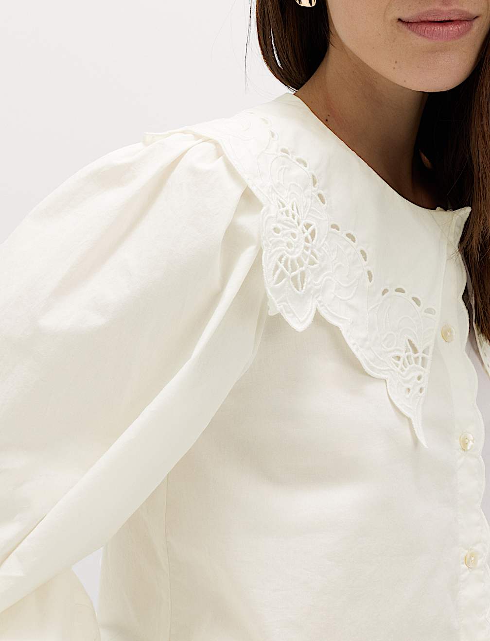 Pure Cotton Broderie Collared Shirt