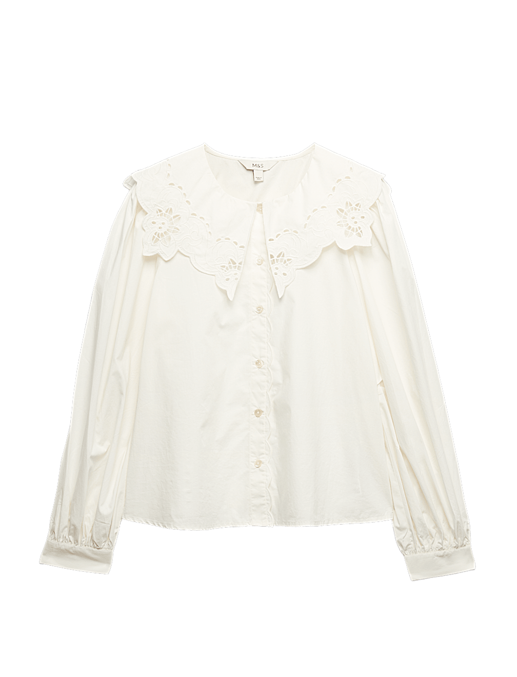 Pure Cotton Broderie Collared Shirt