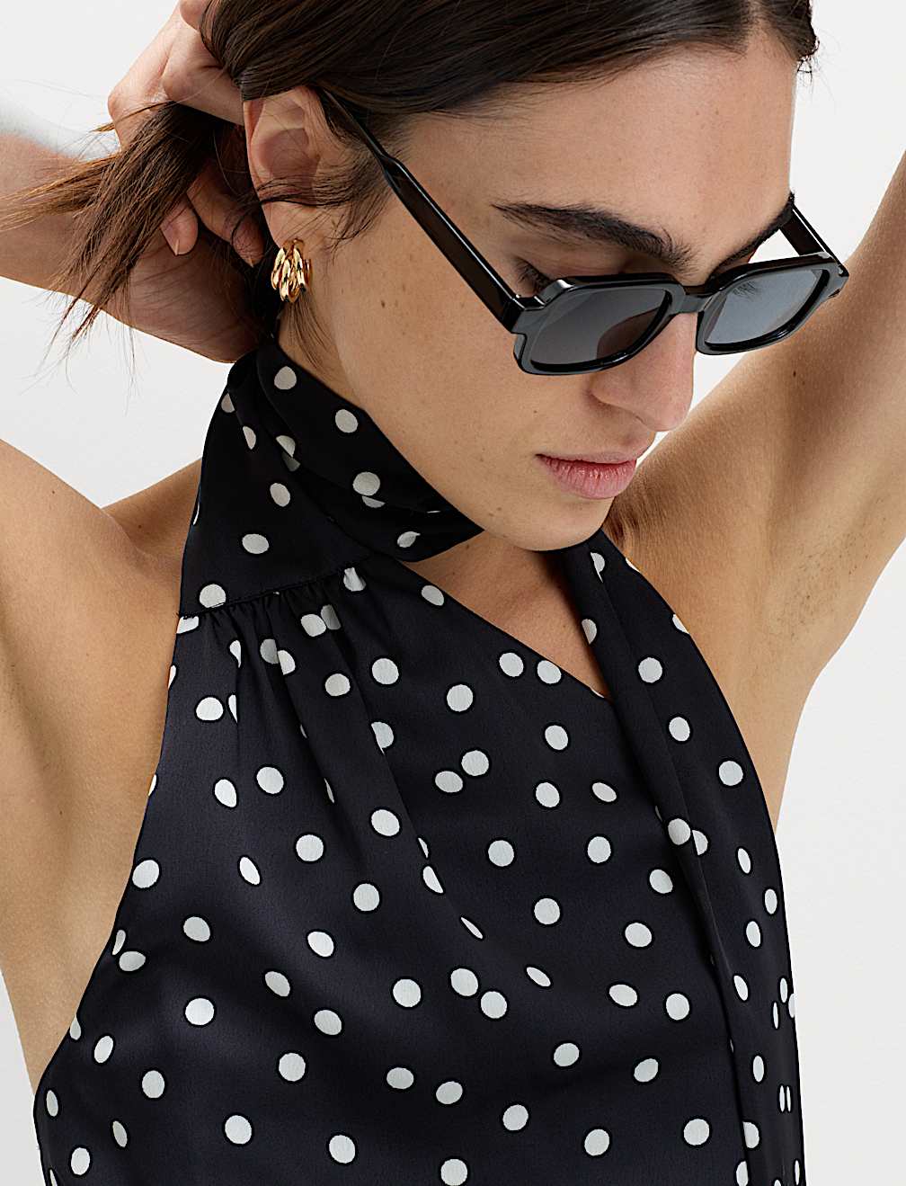 Satin Scarf Detail Shirred Top