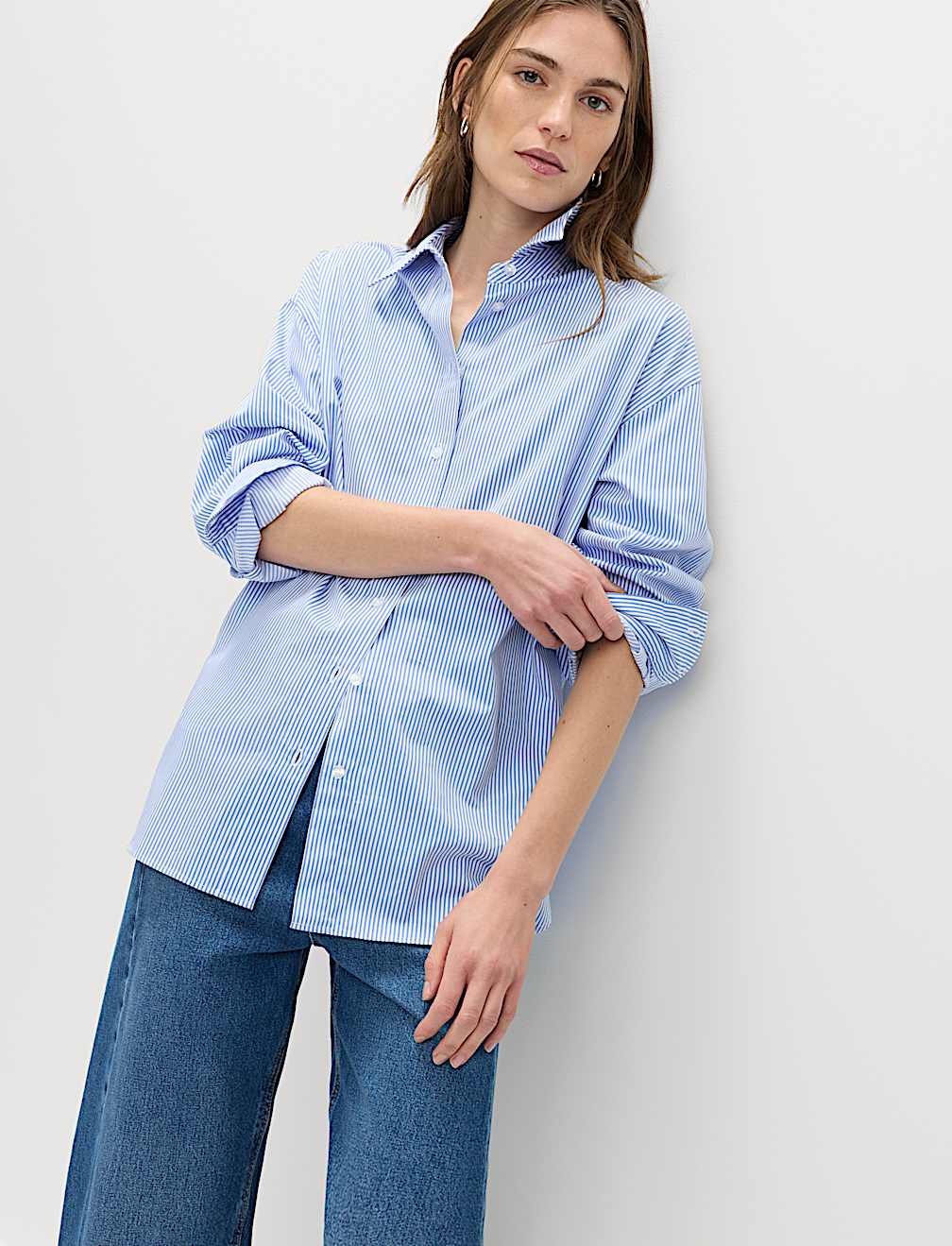 Pure Cotton Striped Oversized Shirt