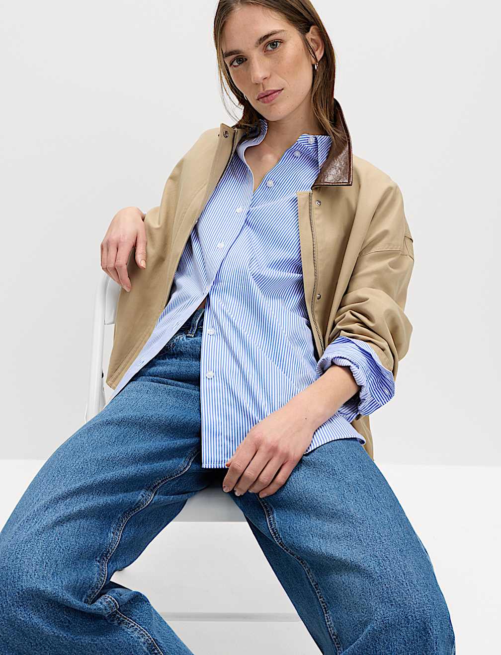 Pure Cotton Striped Oversized Shirt