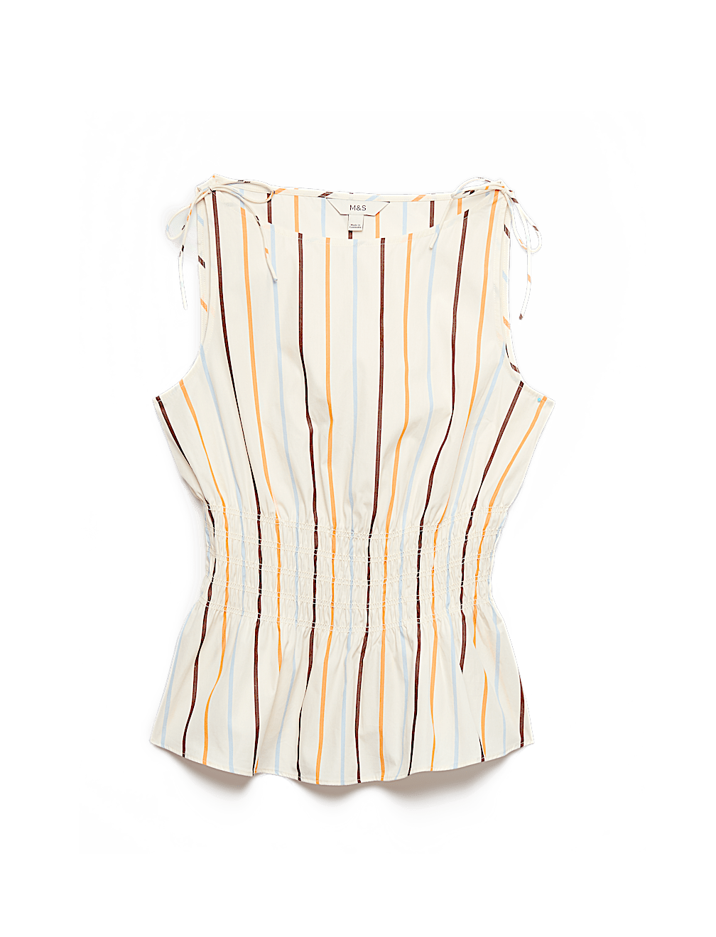 Pure Cotton Striped Shirred Waisted Top