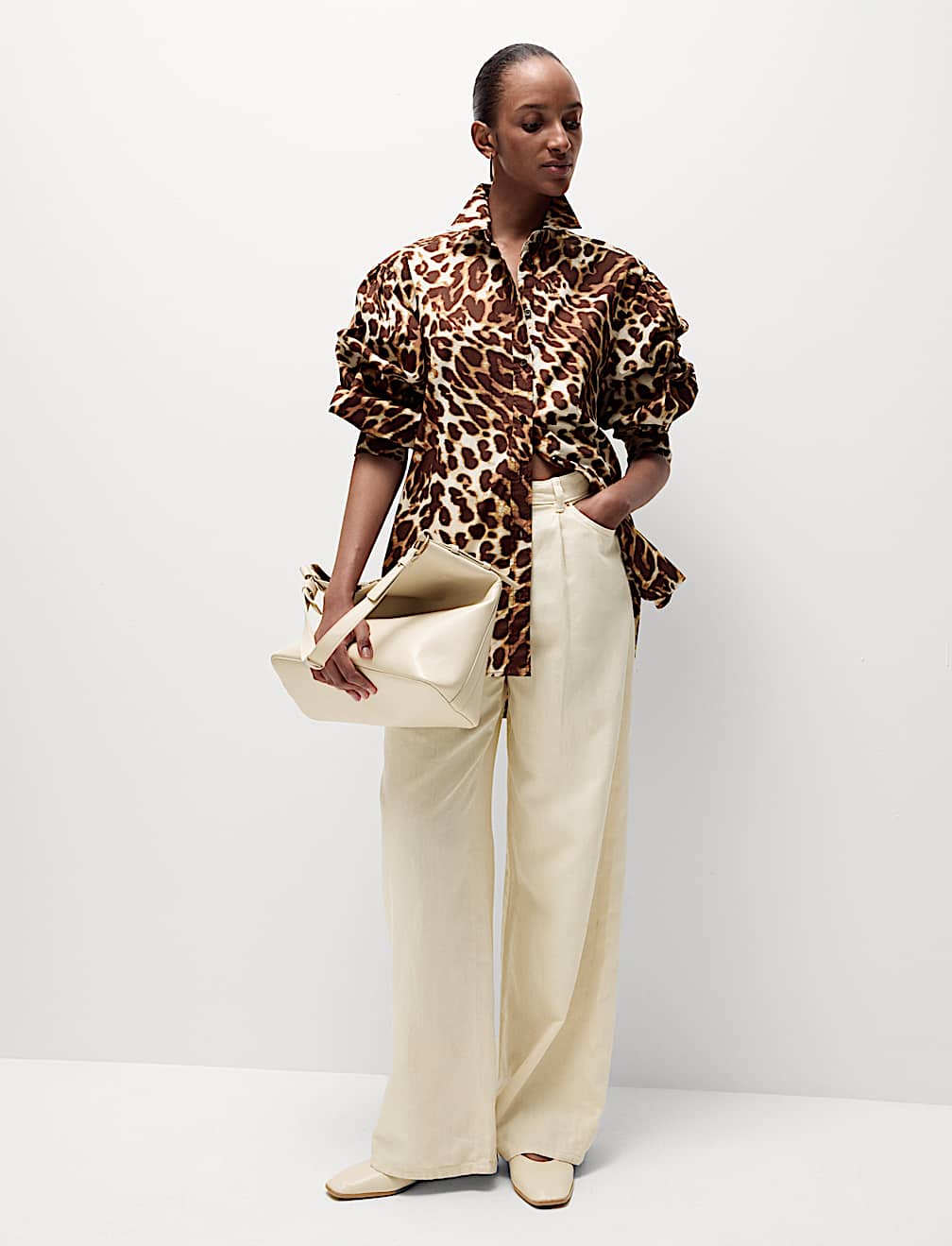 Pure Cotton Animal Print Collared Shirt
