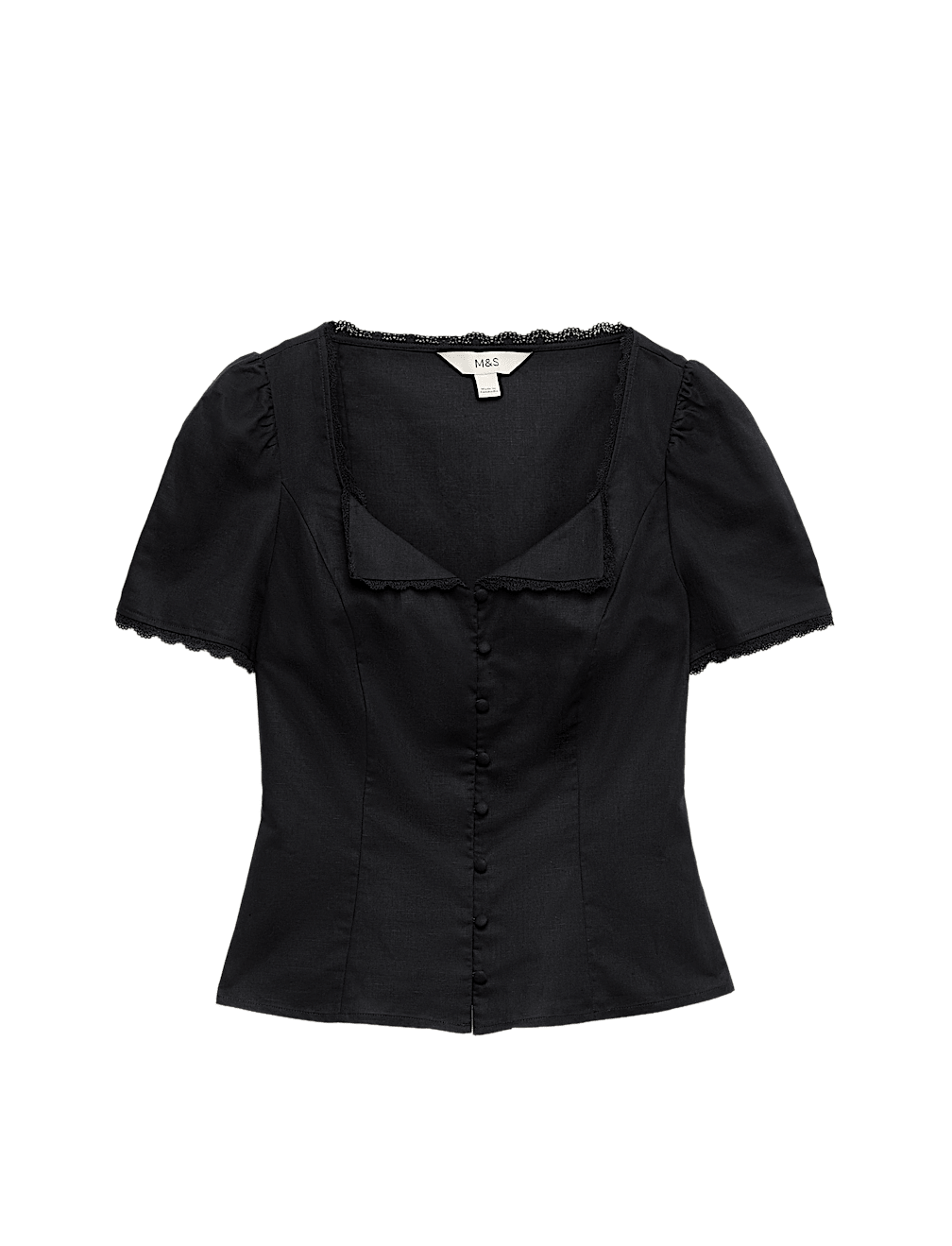 Cotton Blend Lace Detail Waisted Top