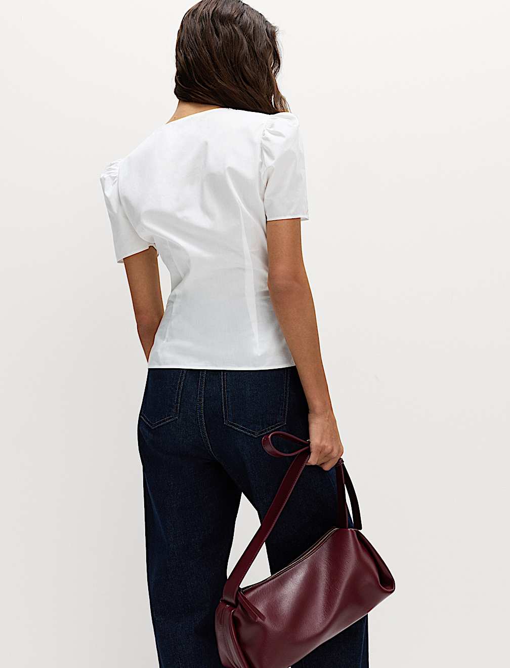 Pure Cotton Peter Pan Collar V Neck Waisted Blouse