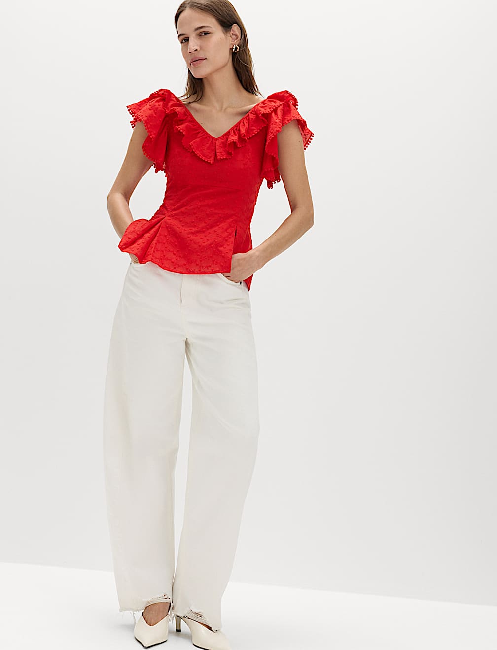 Embroidered Frill Detail Top