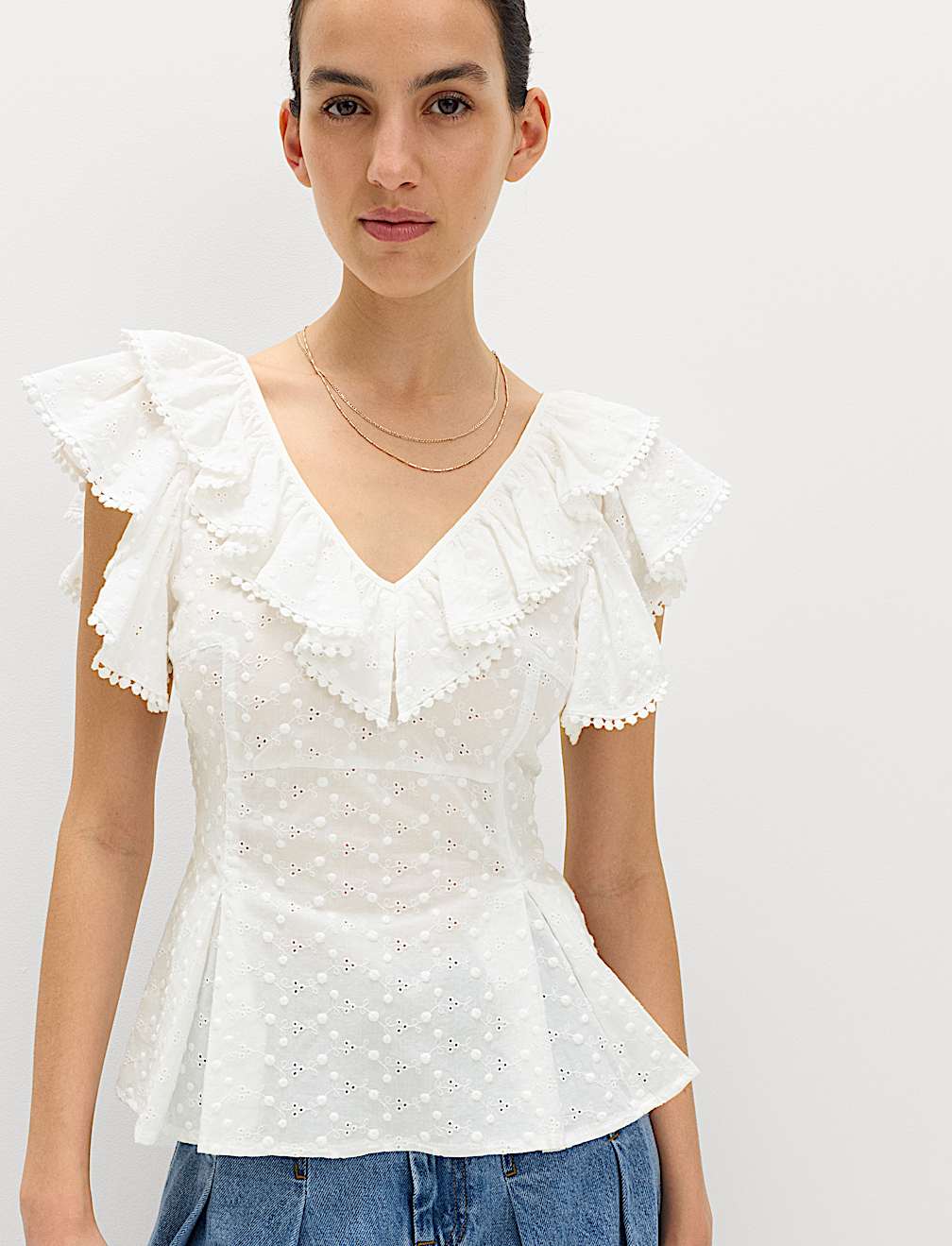 Embroidered Frill Detail Top