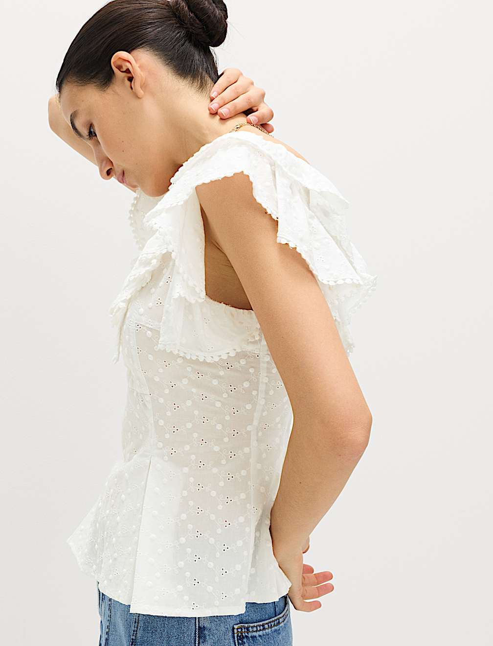 Embroidered Frill Detail Top