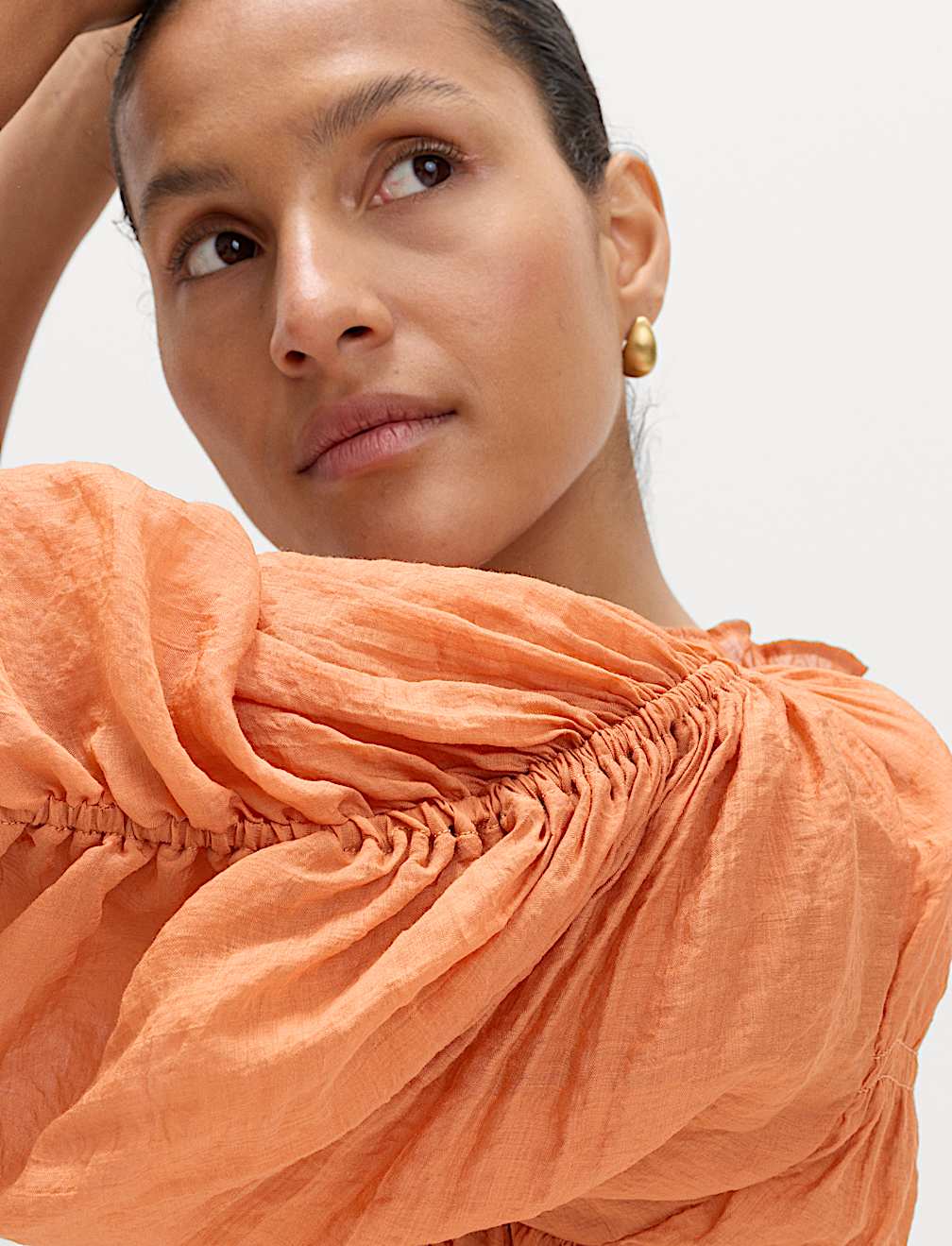 V-Neck Shirred Button Through Blouse