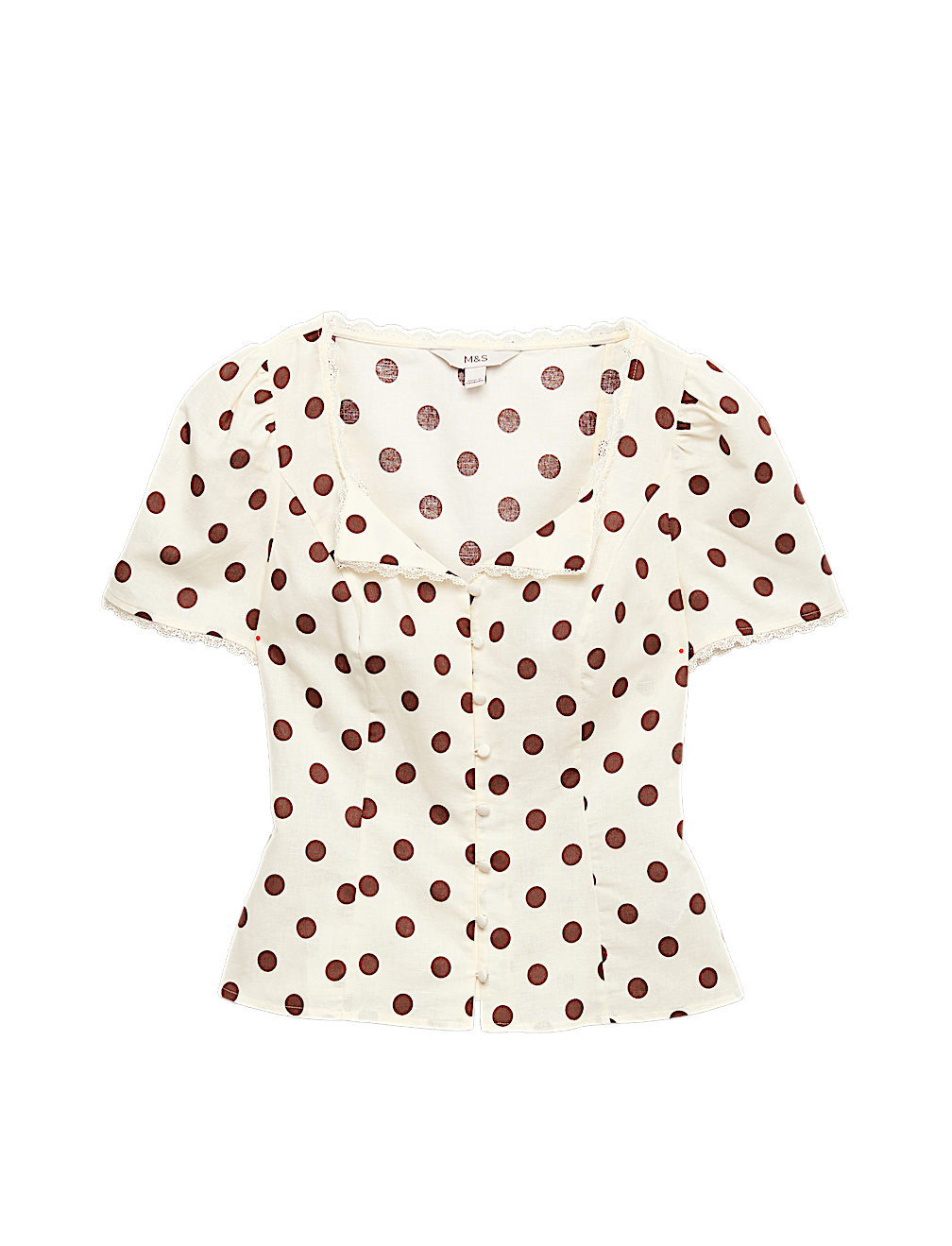 Polka Dot Lace Detail Button Through Top