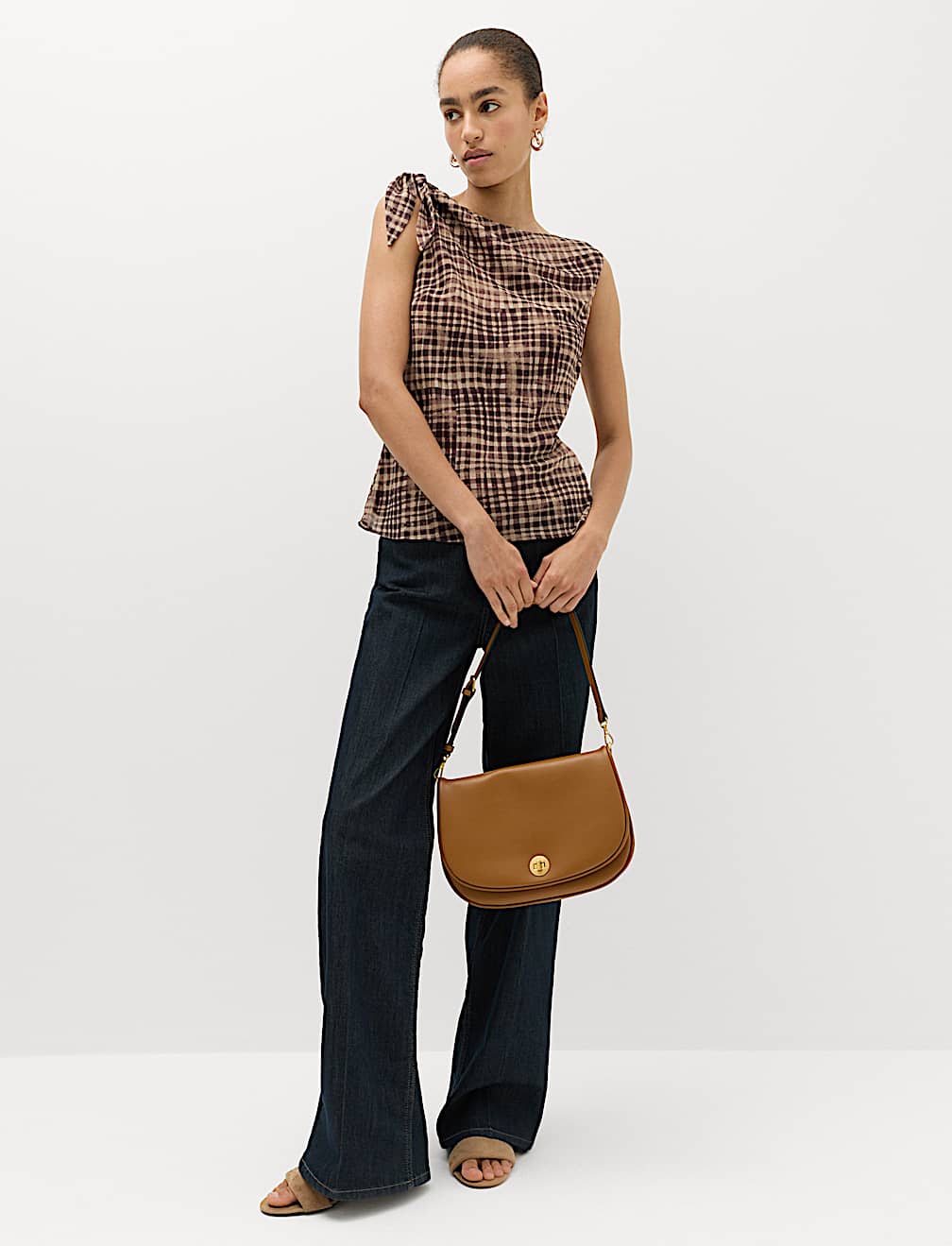 Checked Asymmetric Tie Detail Top