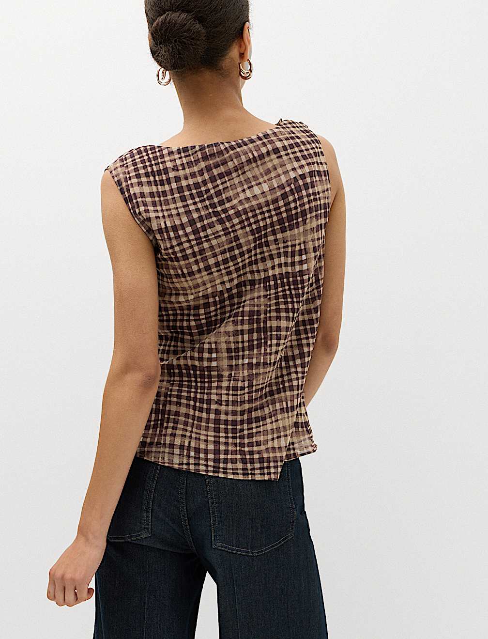 Checked Asymmetric Tie Detail Top