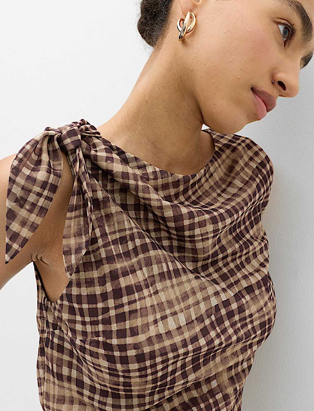 Checked Asymmetric Tie Detail Top