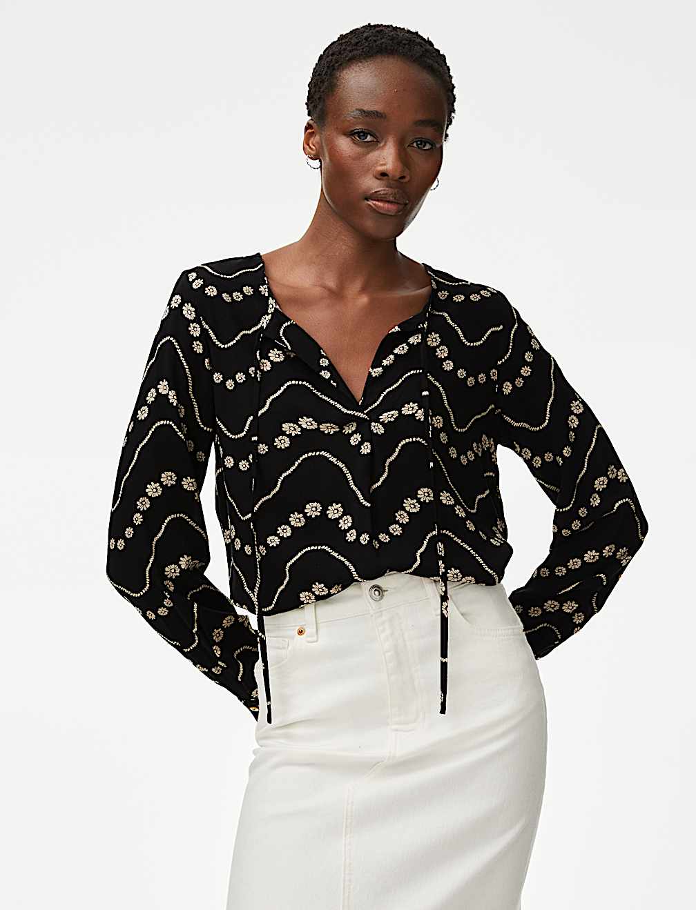 Printed Tie Neck Blouse