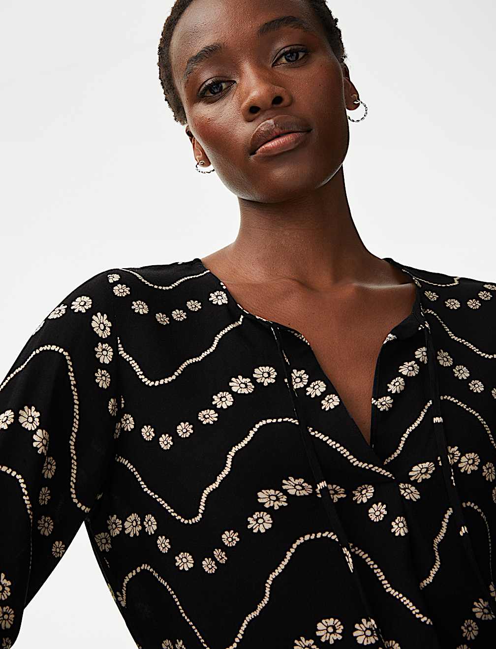 Printed Tie Neck Blouse