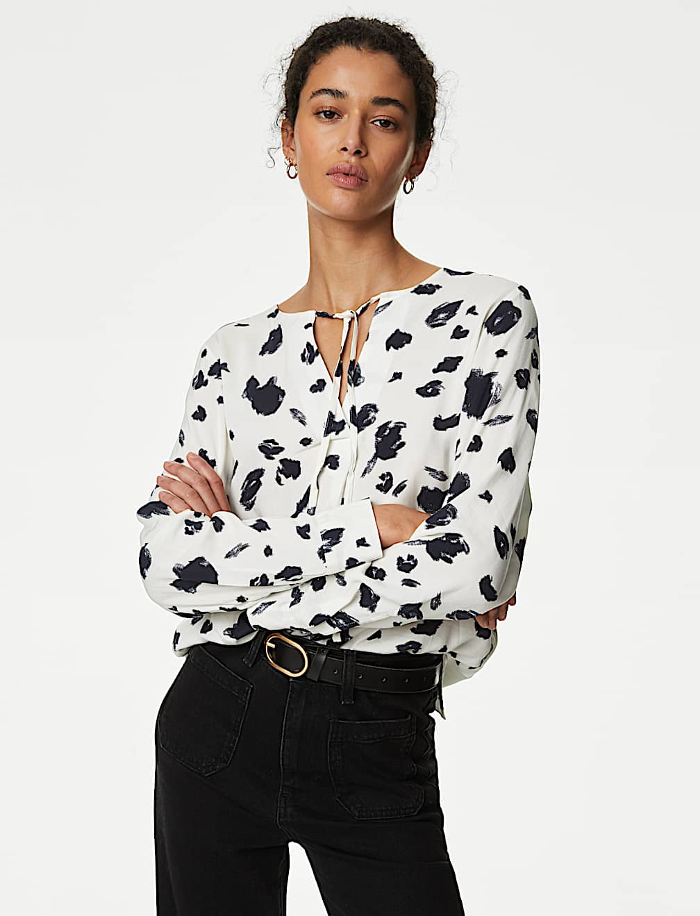 Printed Tie Neck Blouse