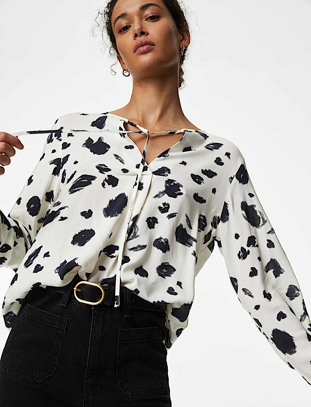 Printed Tie Neck Blouse