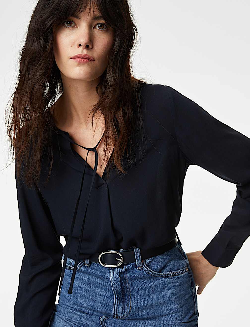 V-Neck Tie Front Blouse