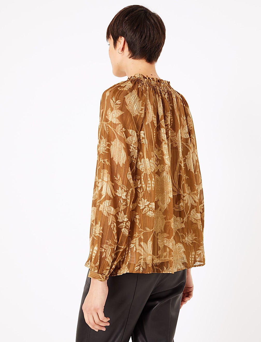 Floral Print Smocked Neck Blouse