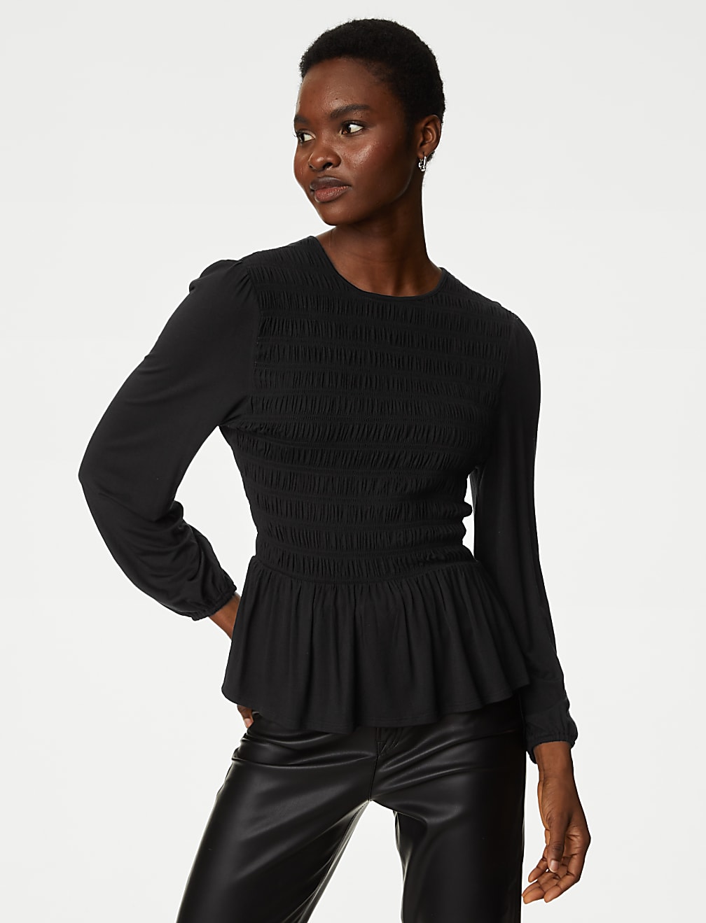 Round Neck Shirred Top