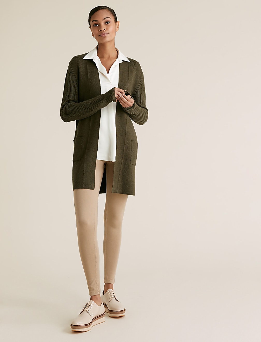 Satin Collared V-Neck Long Sleeve Blouse