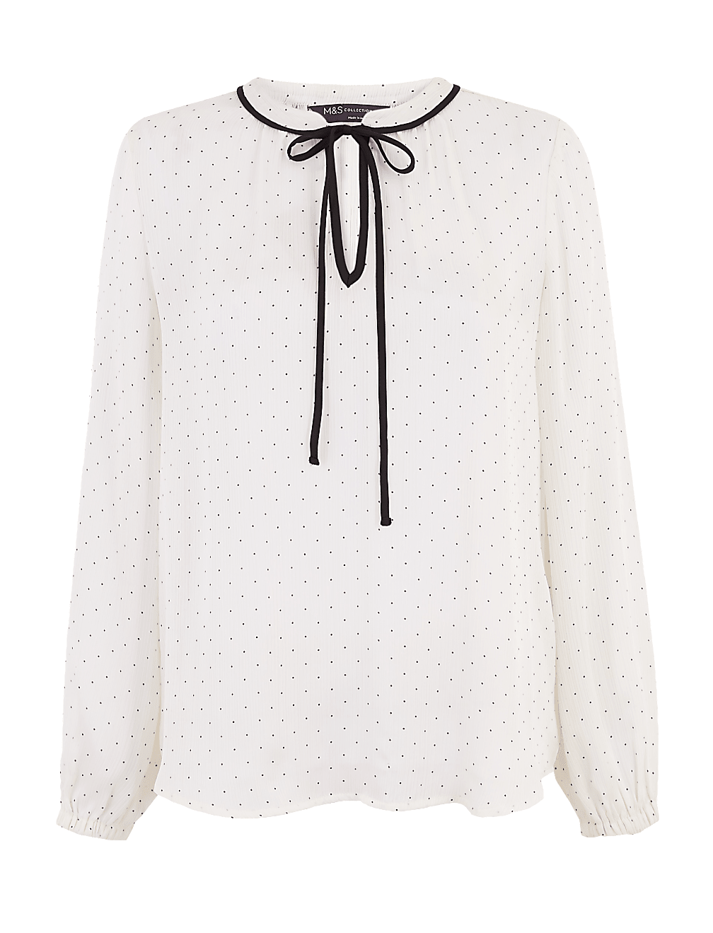 Polka Dot Tie Neck Long Sleeve Blouse