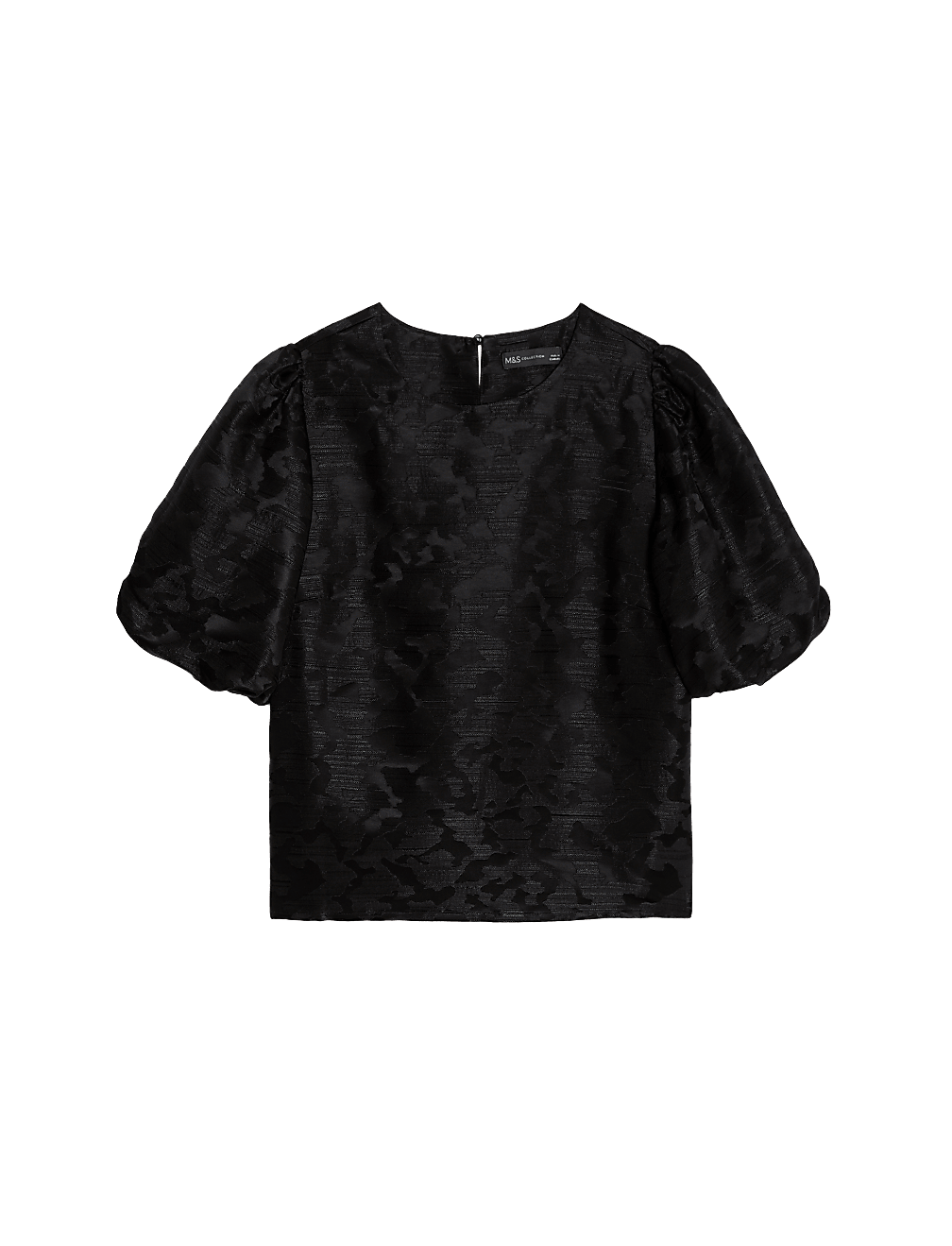 Jacquard Round Neck Puff Sleeve Blouse