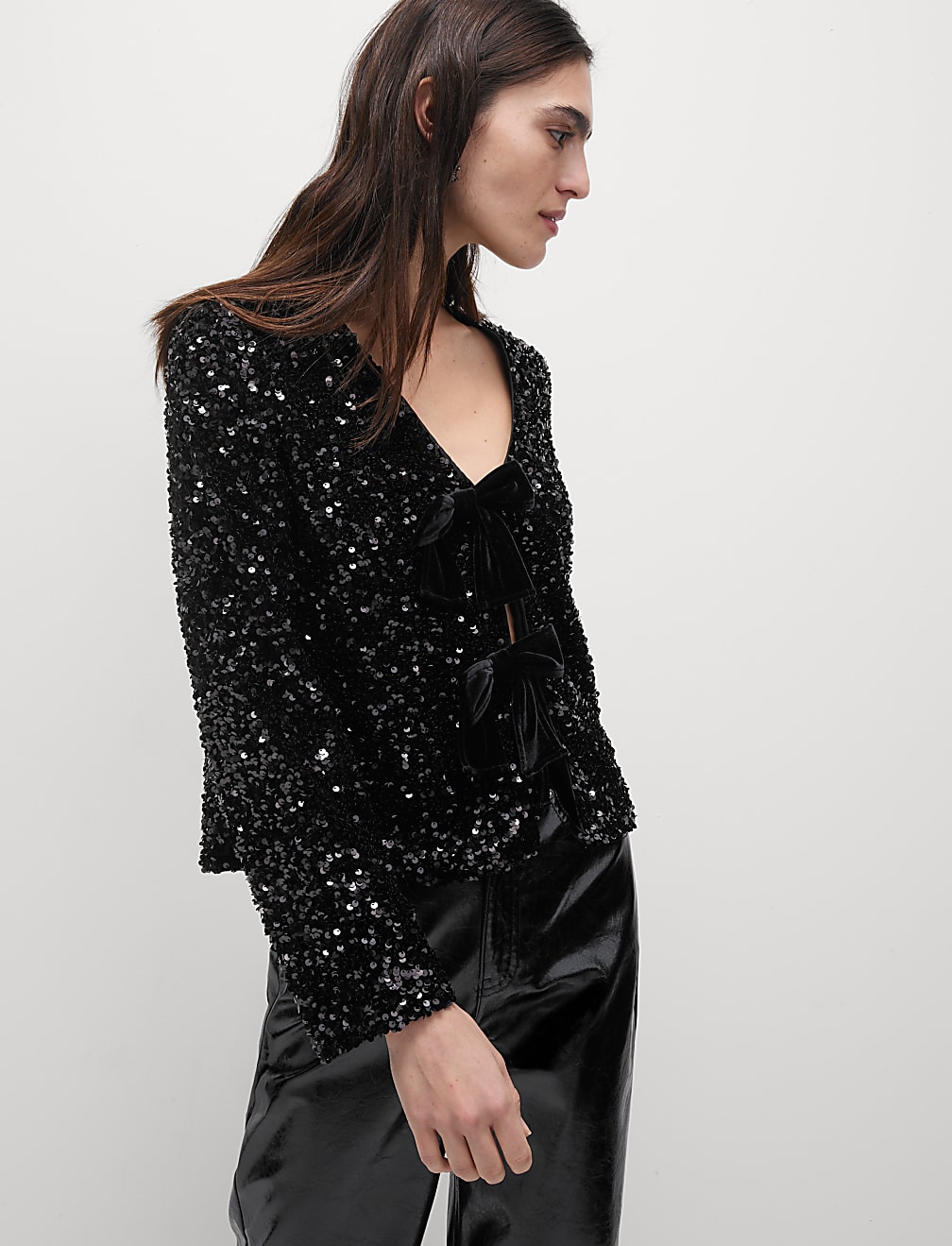 Sequin V-Neck Blouse