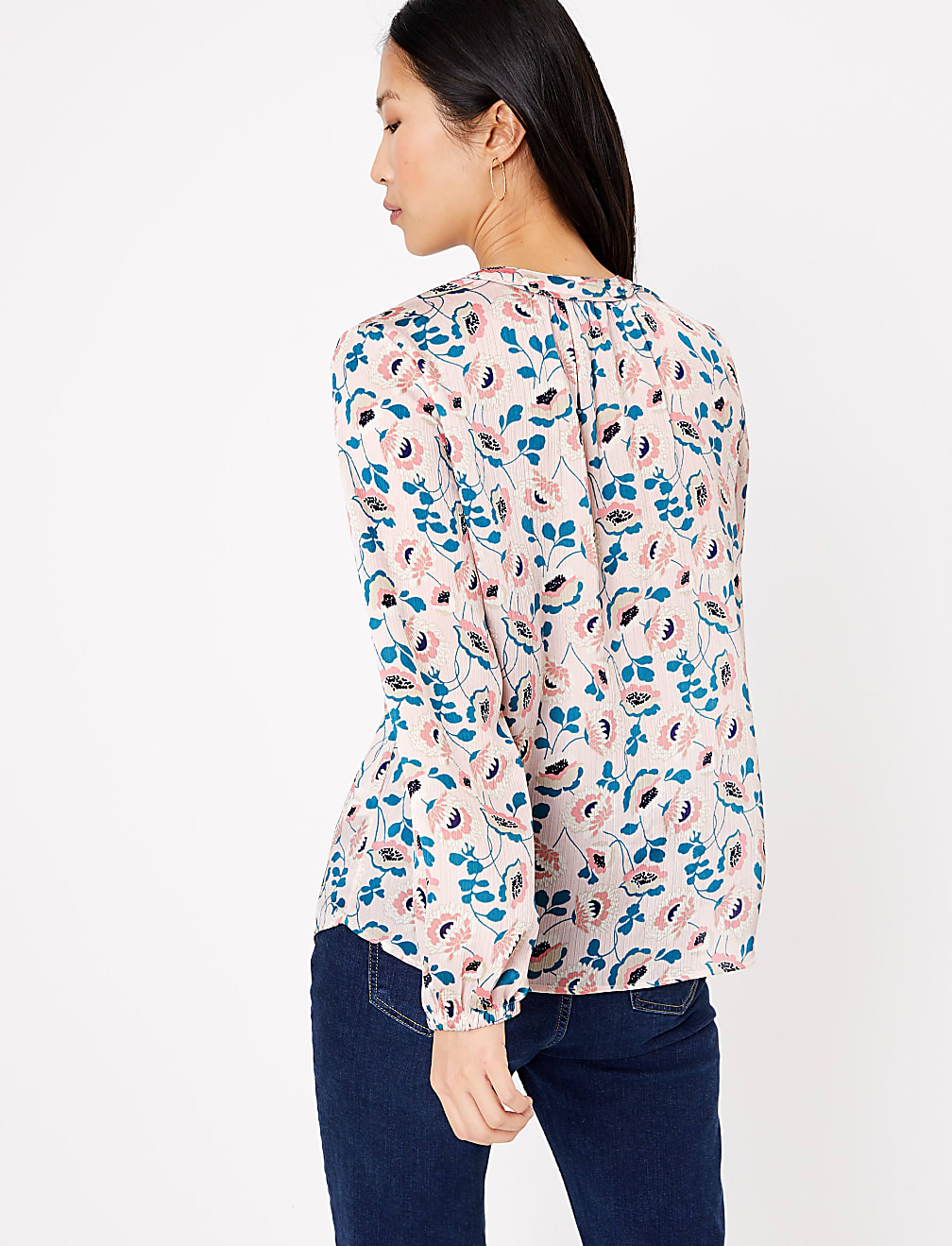 Floral Tie Neck Long Sleeve Blouse