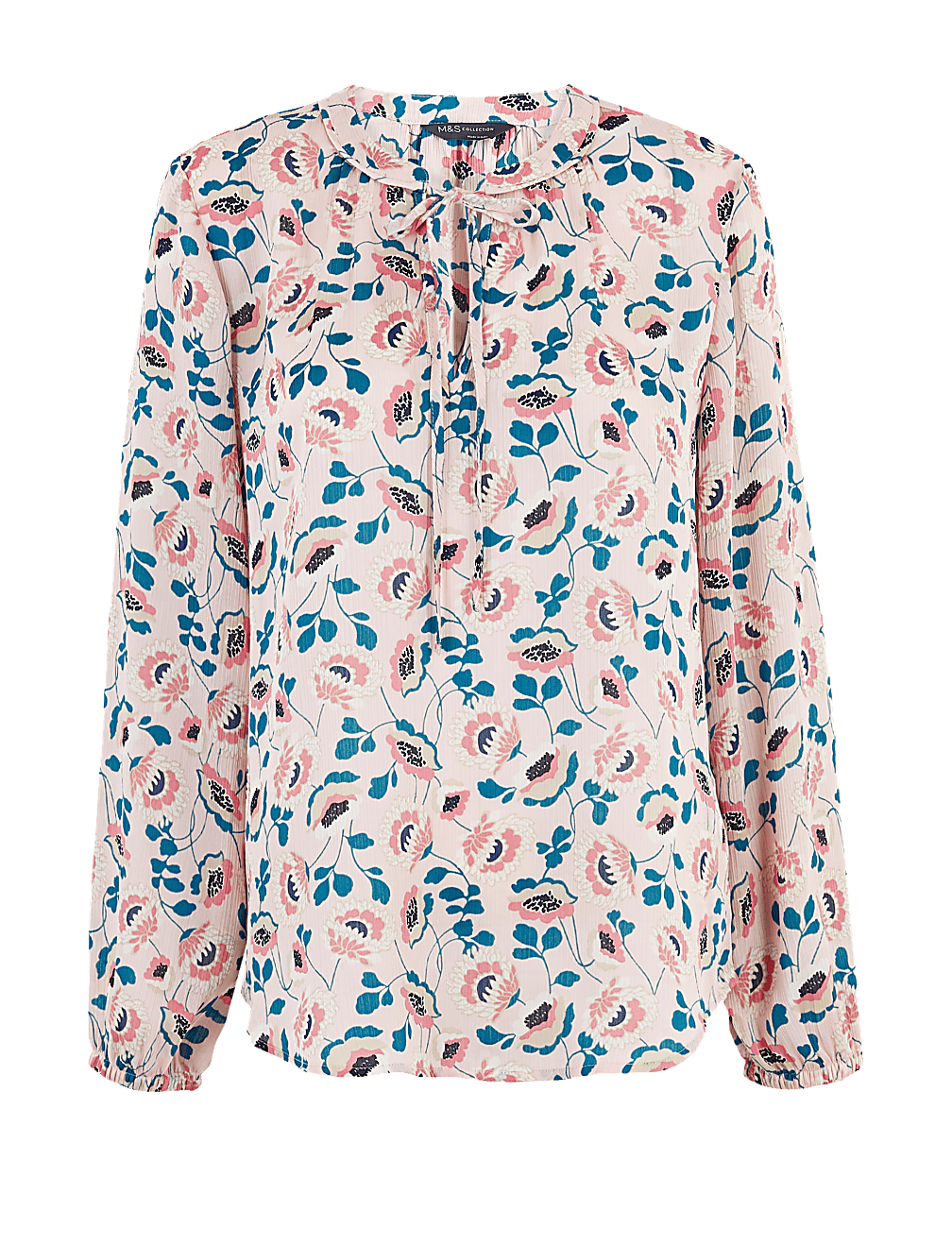 Floral Tie Neck Long Sleeve Blouse