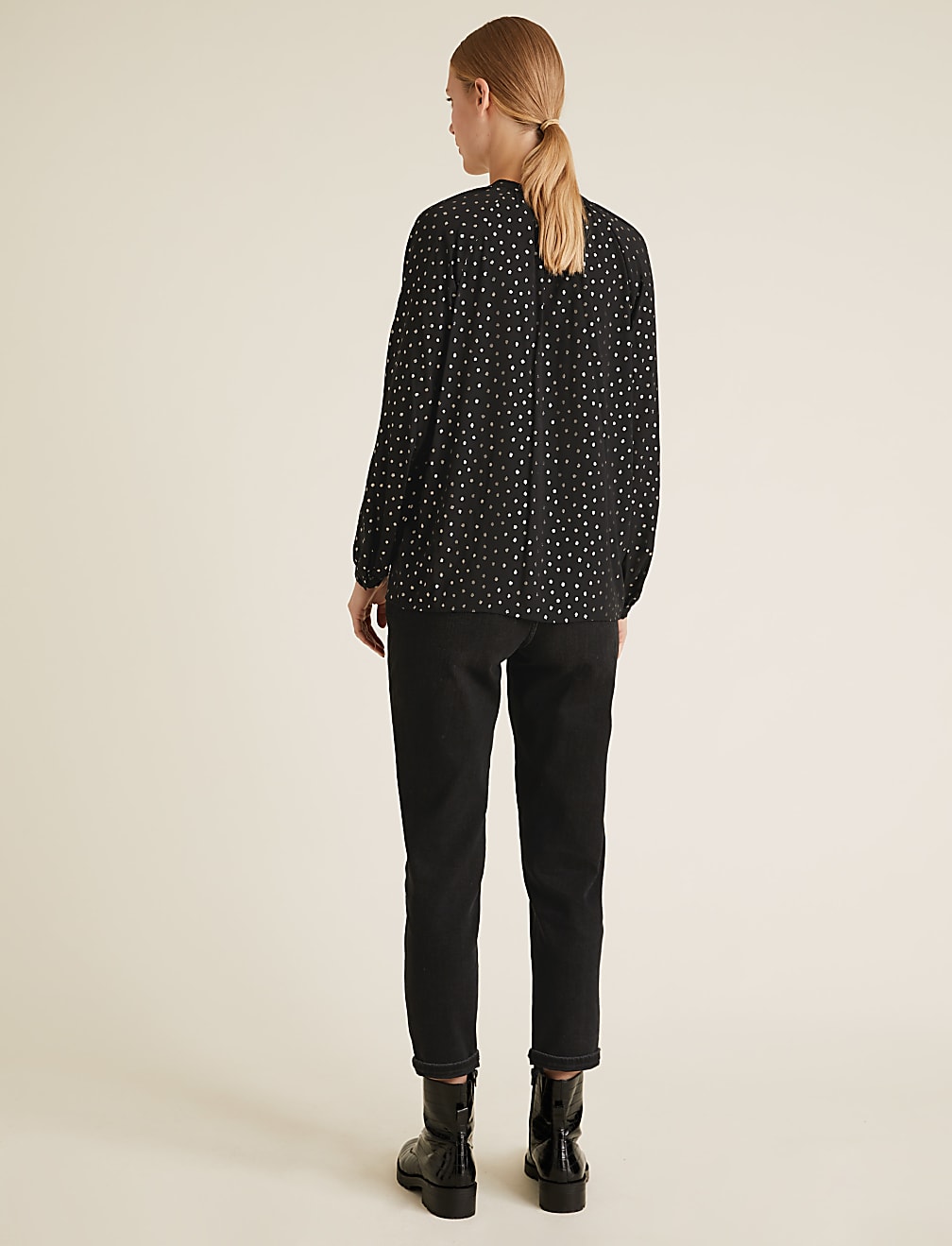 Metallic Polka Dot Long Sleeve Blouse