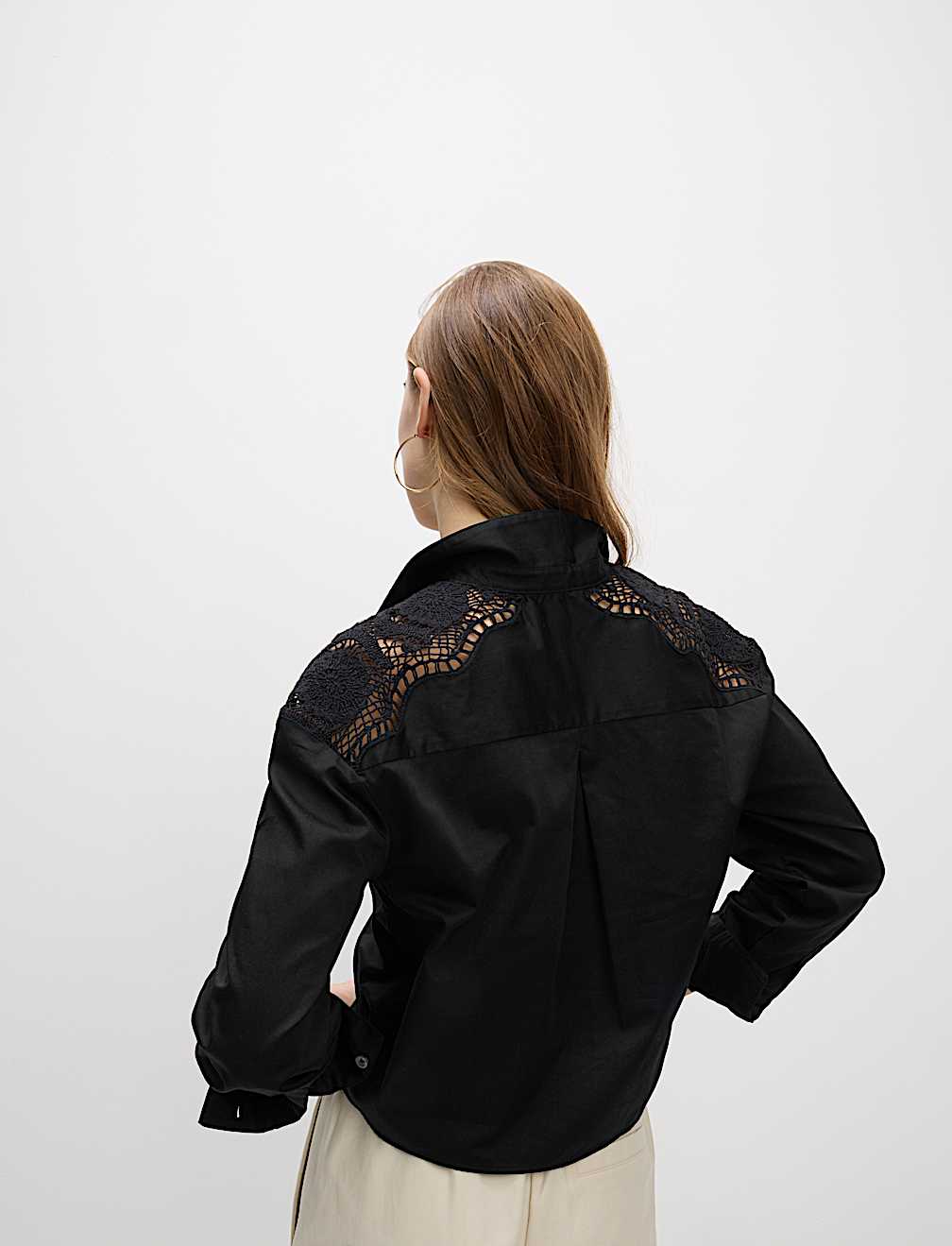 Pure Cotton Cutwork Detail Cropped Shirt
