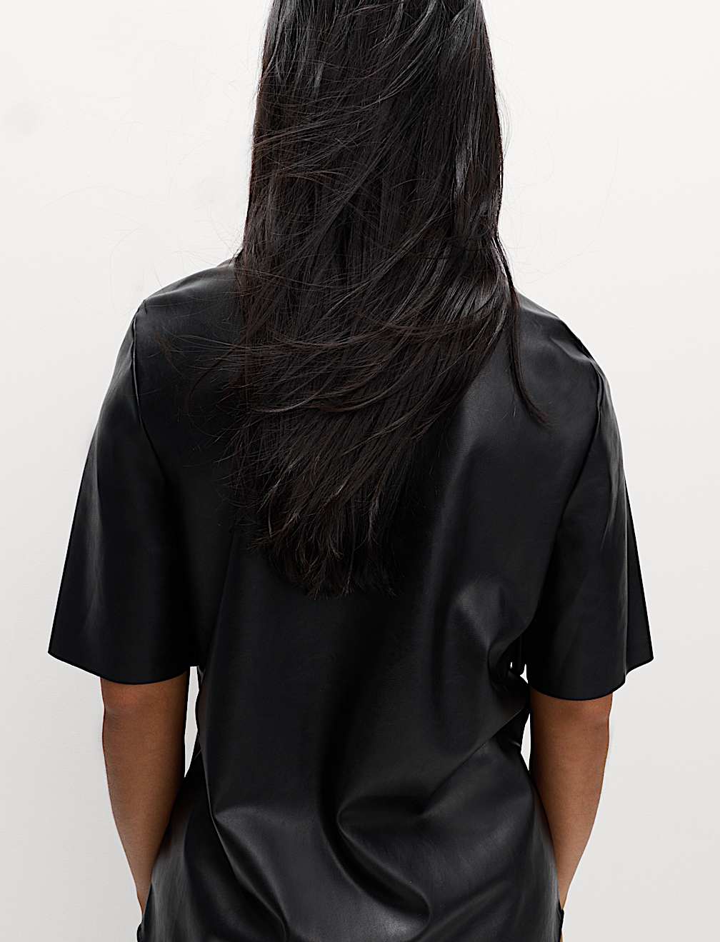 Faux Leather Collared Button Through Shirt