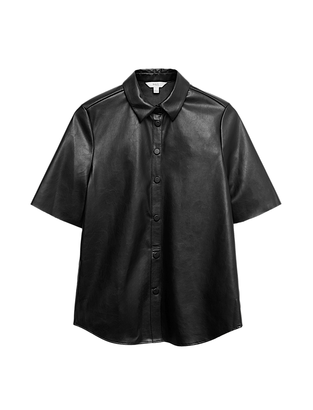 Faux Leather Collared Button Through Shirt