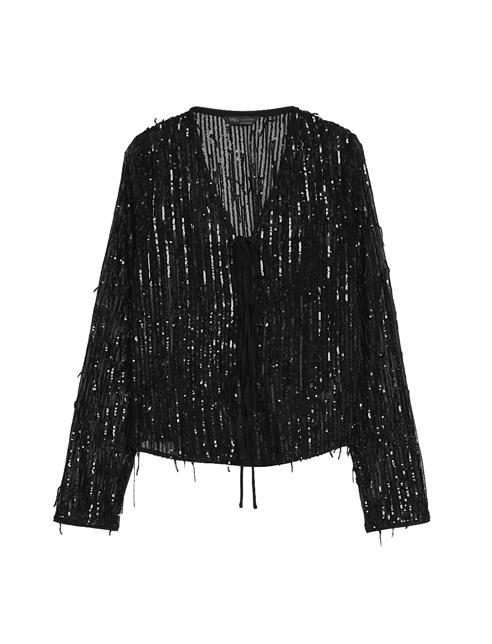 Sequin V-Neck Tie Front Blouse