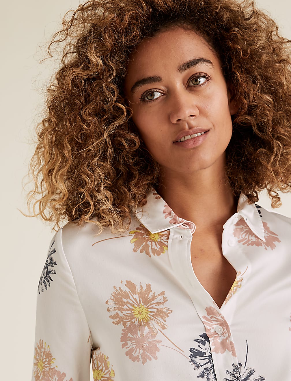 Satin Dandelion Print Long Sleeve Shirt