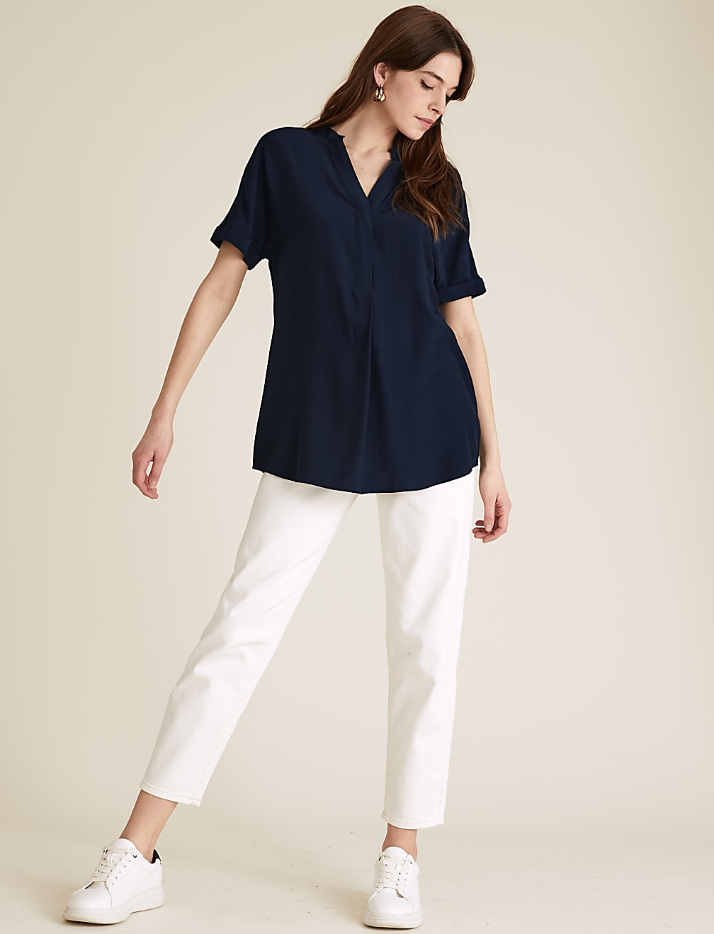 V-Neck Longline Short Sleeve Tunic