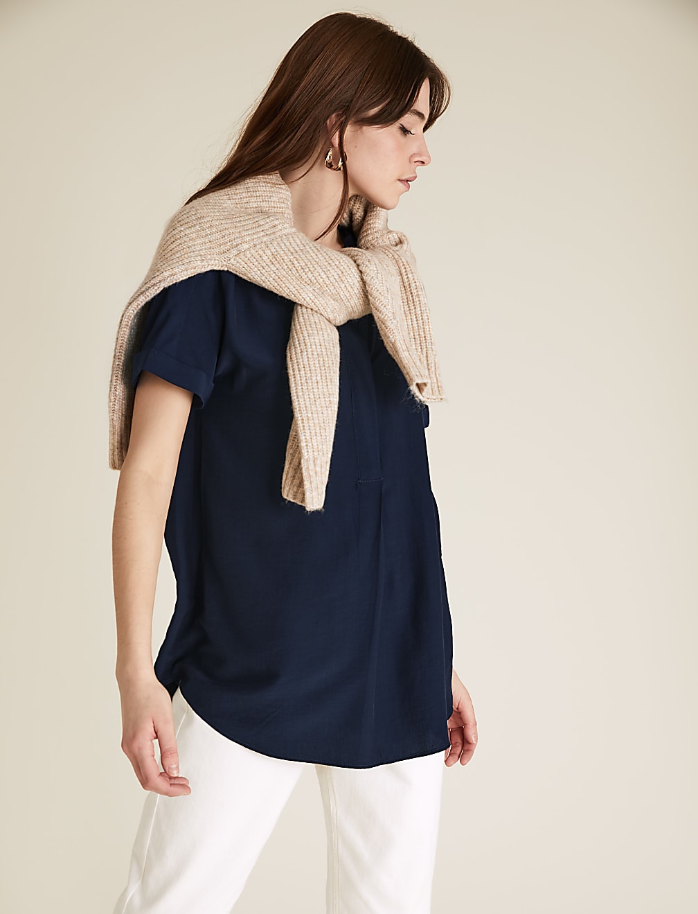 V-Neck Longline Short Sleeve Tunic
