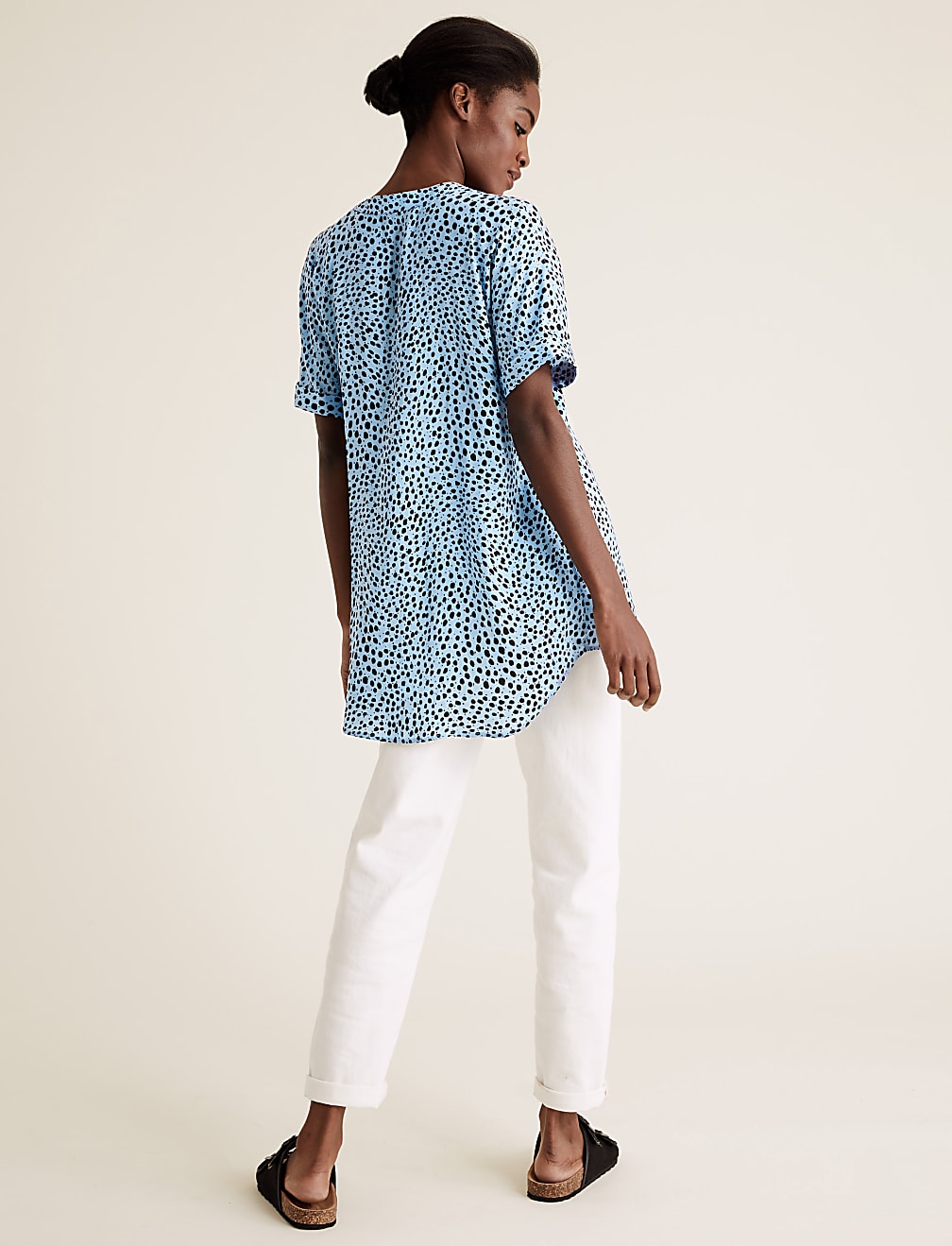 Printed V-Neck Longline Short Sleeve Tunic
