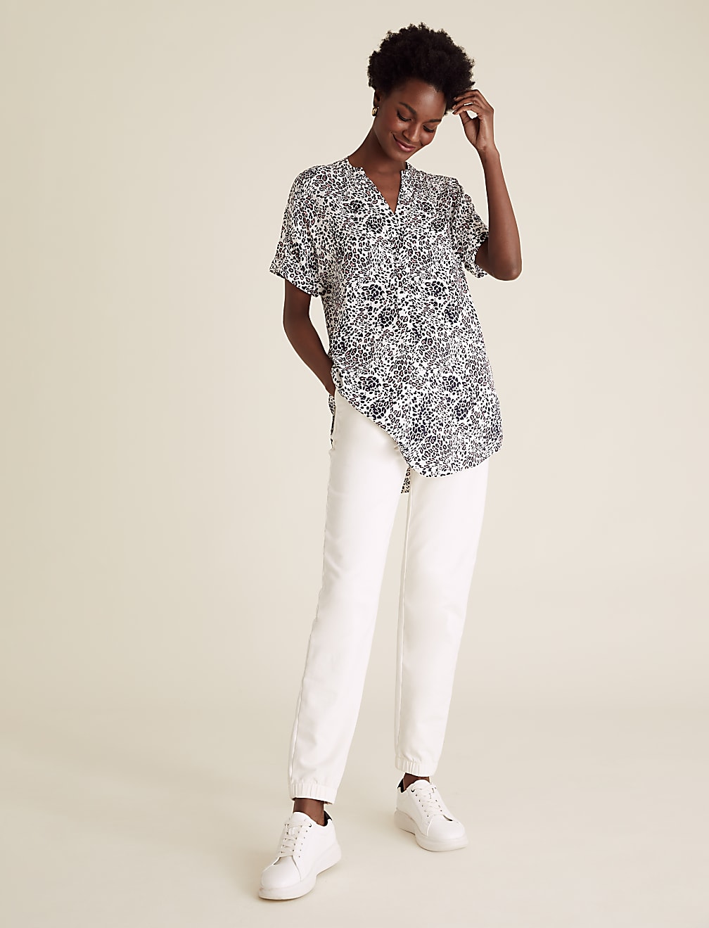 Animal Print V-Neck Short Sleeve Tunic