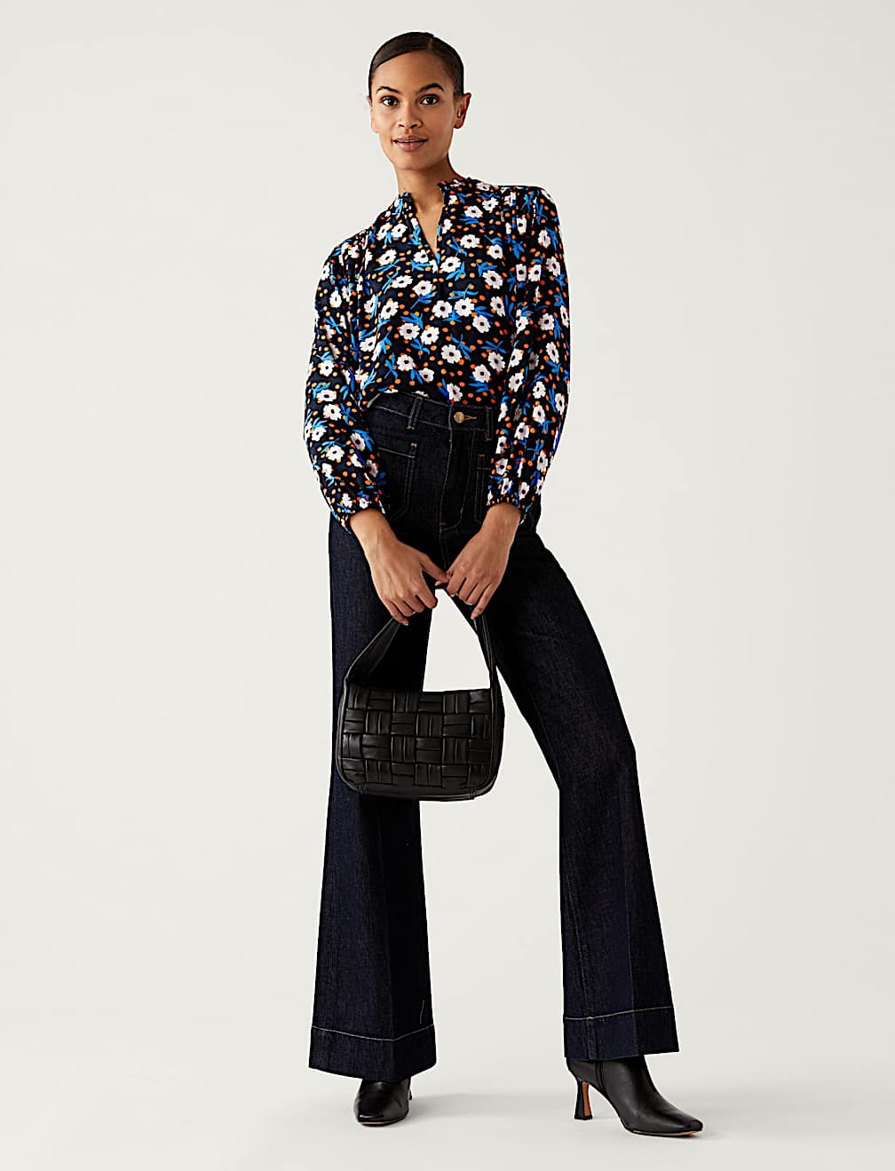 Printed V-Neck Longline Blouse