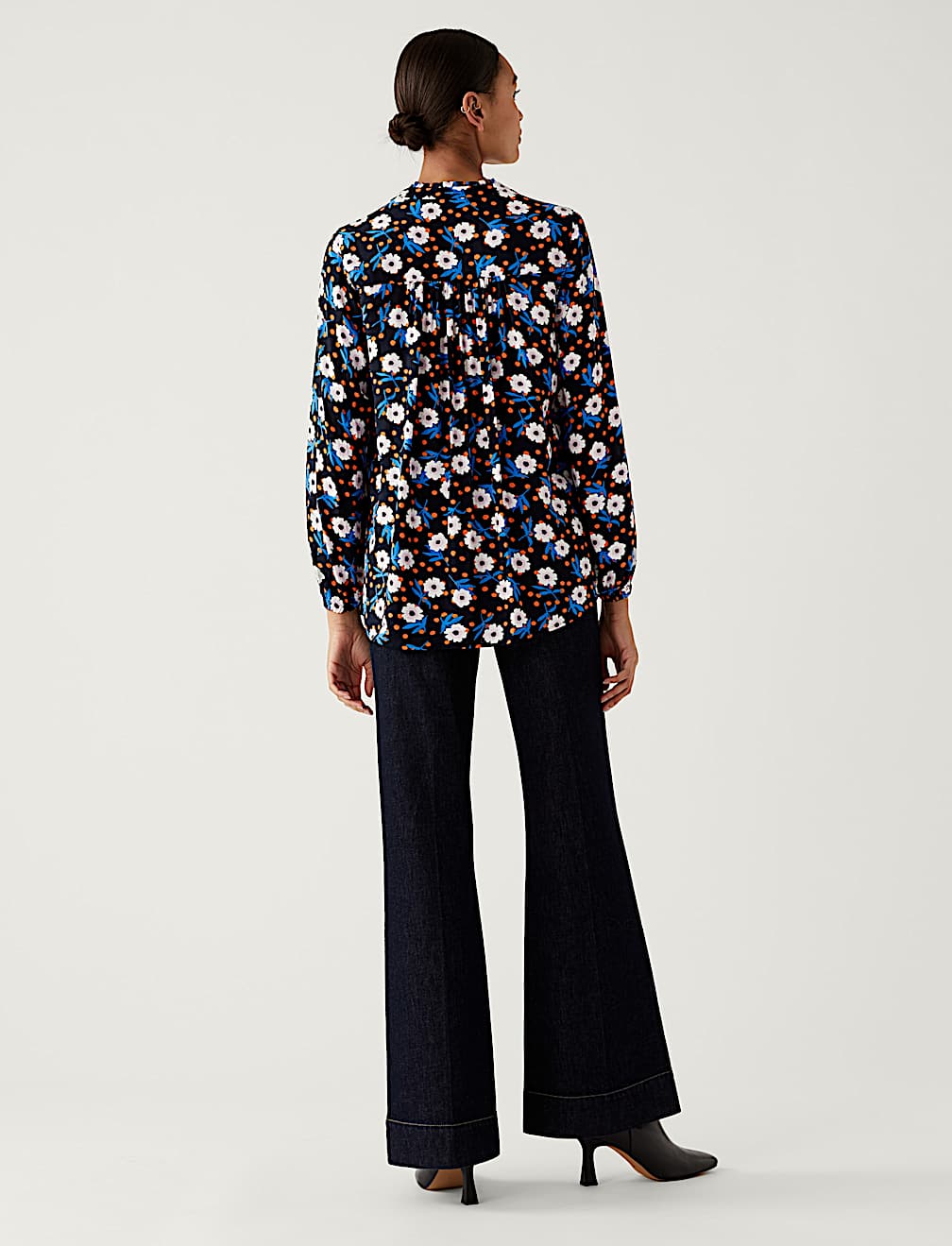 Printed V-Neck Longline Blouse