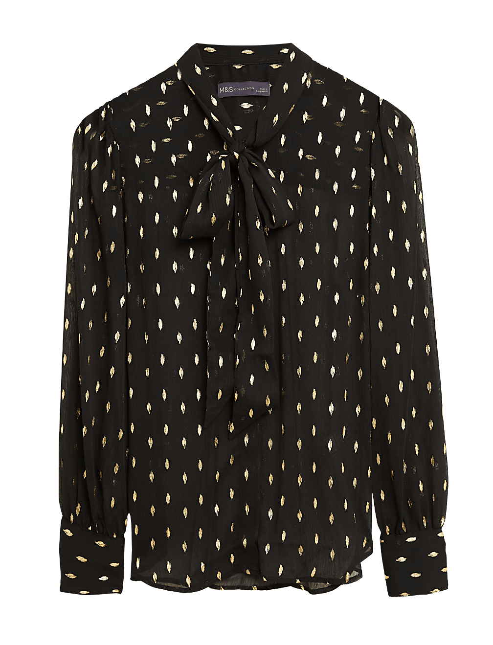 Polka Dot Pussybow Puff Sleeve Blouse