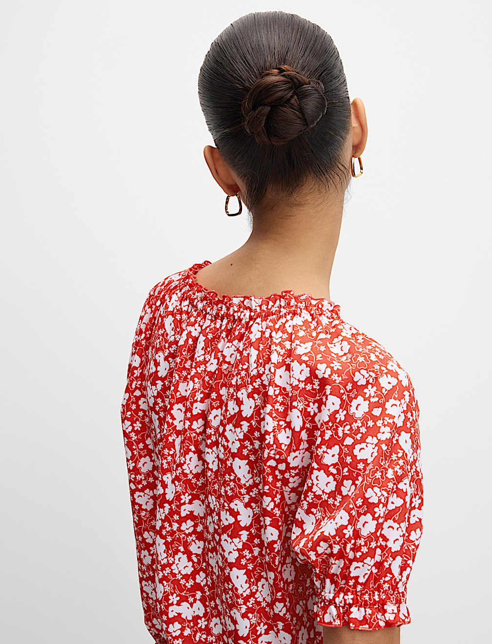Printed Square Neck Puff Sleeve Blouse