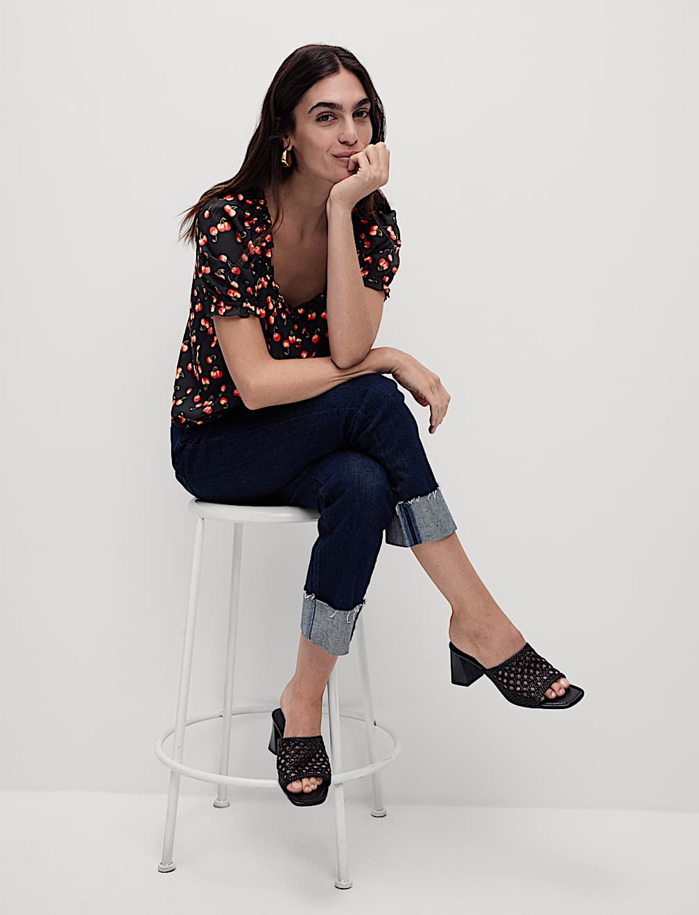 Printed Square Neck Puff Sleeve Blouse